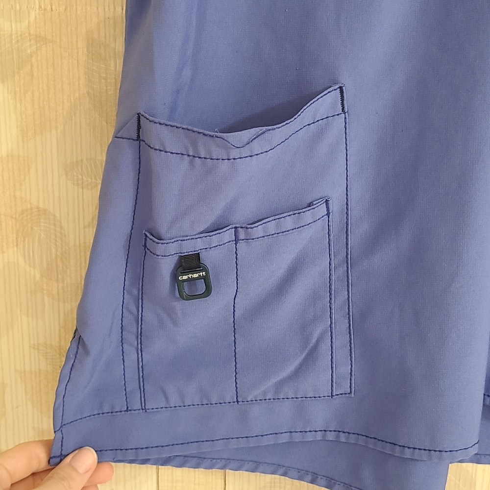 Carhartt Force Blue XL Scrub Top Medical Multi-Pockets V-Neck Unisex Stretch - Picture 3 of 10